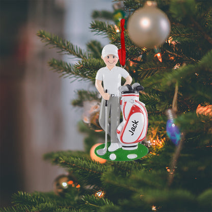 Personalized Golfer Boy with Golf Bag Ornament