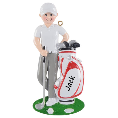 Personalized Golfer Boy with Golf Bag Ornament