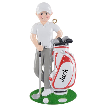 Personalized Golfer Boy with Golf Bag Ornament
