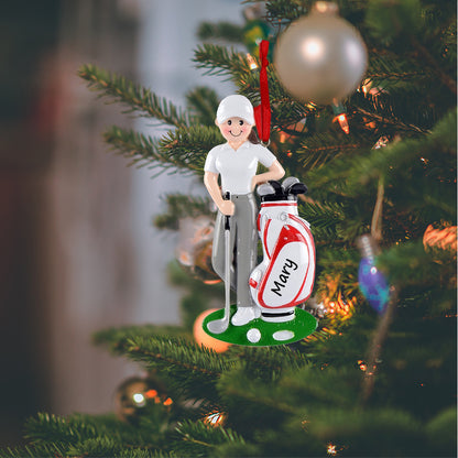 Personalized Golfer Girl with Golf Bag Ornament