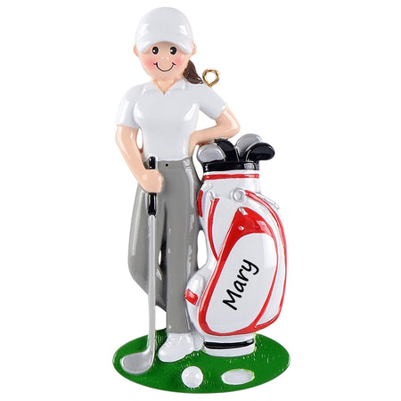 Personalized Golfer Girl with Golf Bag Ornament