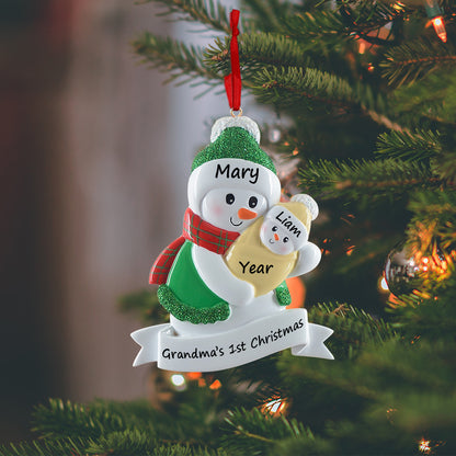 Personalized Grandma Christmas Ornament with Baby Snowman