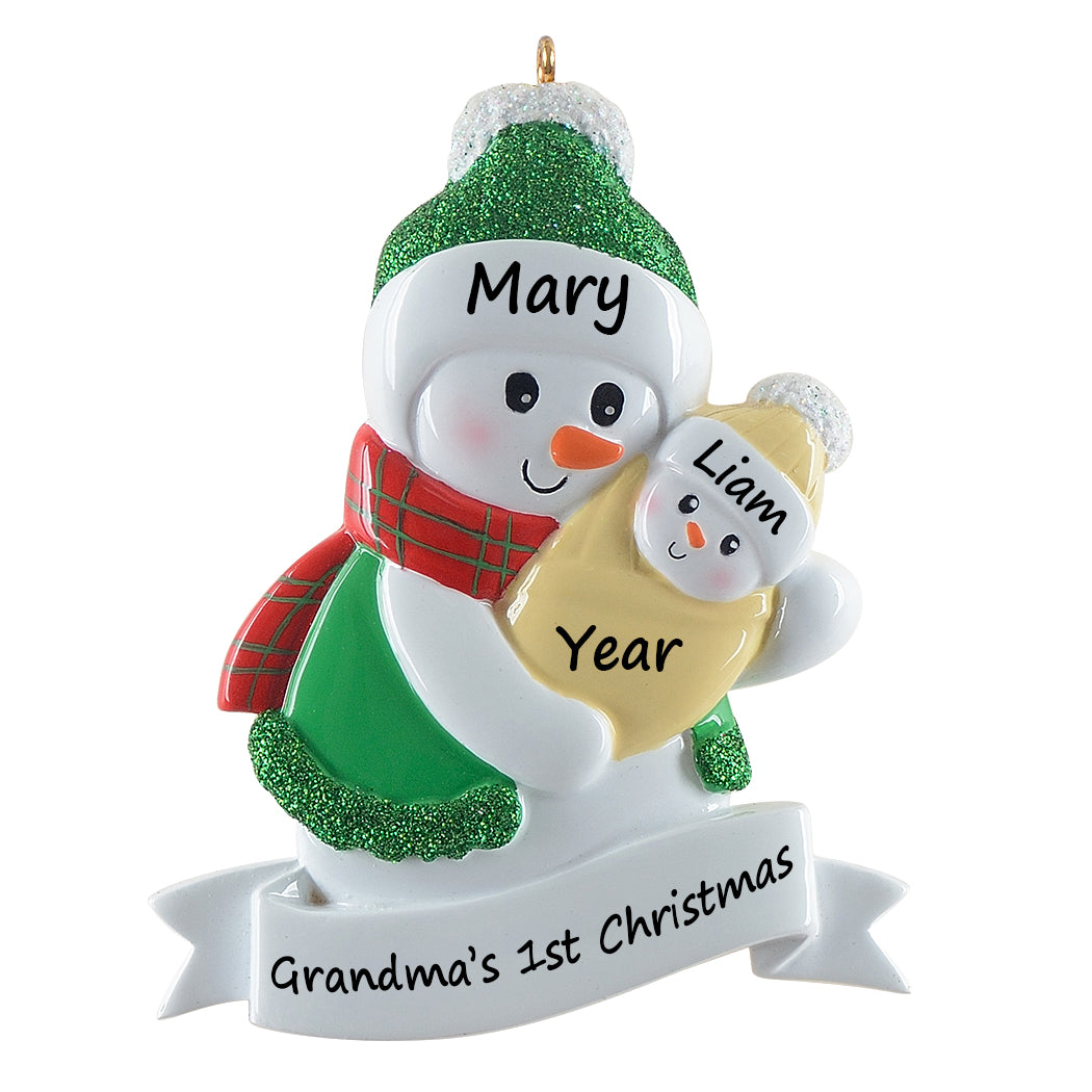 Personalized Grandma Christmas Ornament with Baby Snowman