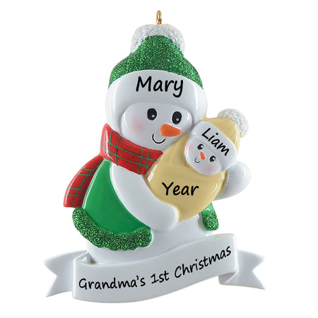 Personalized Grandma Christmas Ornament with Baby Snowman