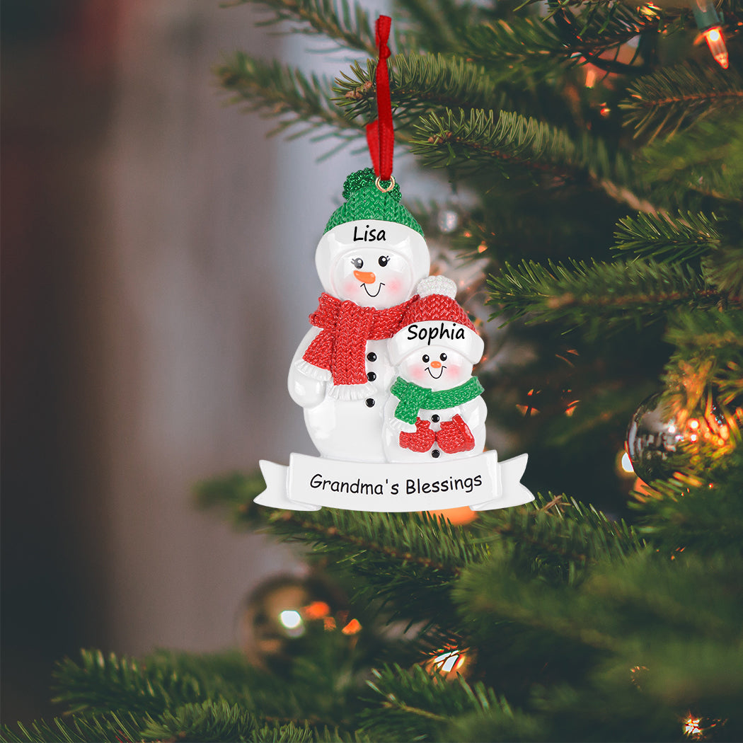 Grandma’s Blessings Snowman with 1 Grandkid Personalized Christmas Ornament
