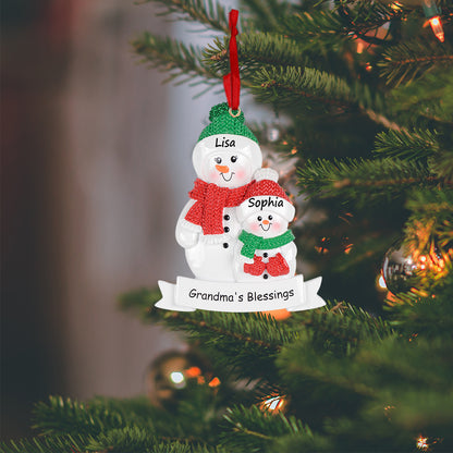 Grandma’s Blessings Snowman with 1 Grandkid Personalized Christmas Ornament