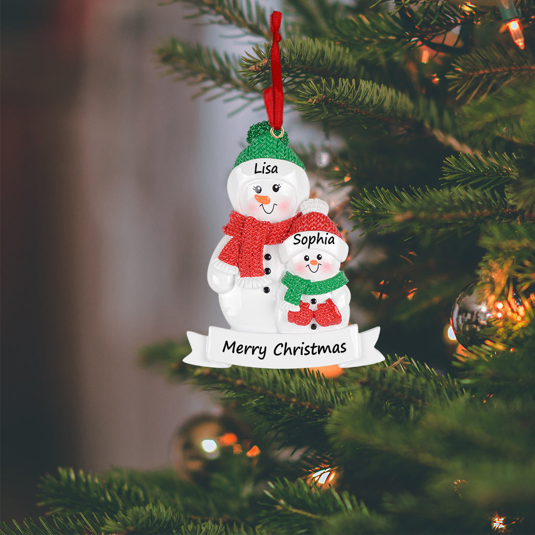 Personalized Grandma Snowman with 1 Grandkid Christmas Ornament