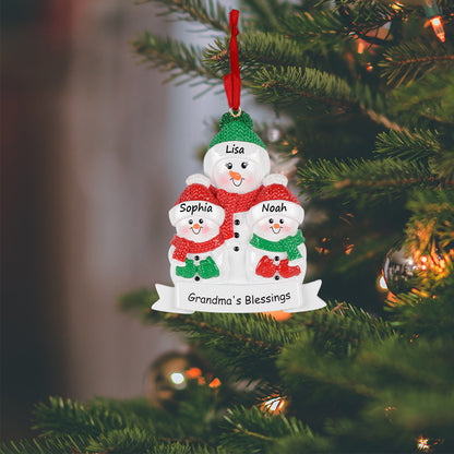 Personalized Grandma’s Blessings Snowman with 2 Grandkid Christmas Ornament