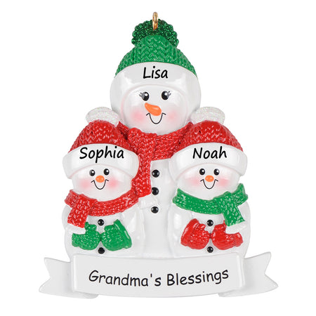 Personalized Grandma’s Blessings Snowman with 2 Grandkid Christmas Ornament