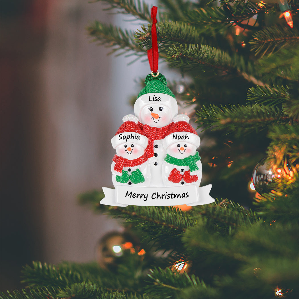 Personalized Grandma Snowman with 2 Grandkids Christmas Ornament