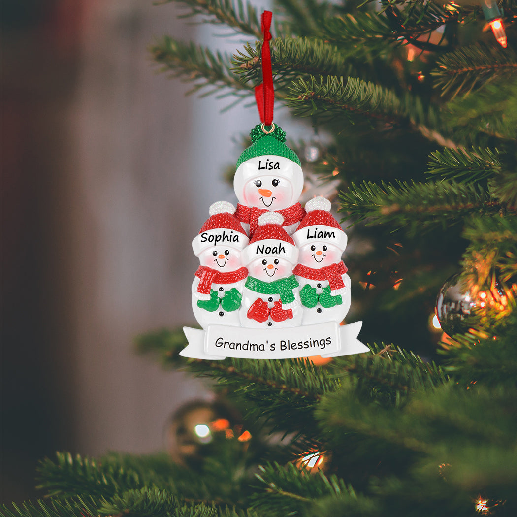 Personalized Grandma’s Blessings Snowman with 3 Grandkid Christmas Ornament