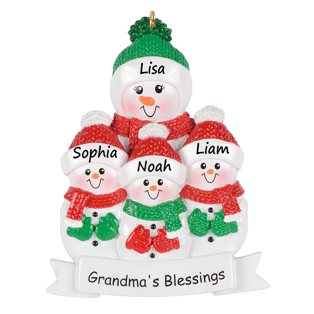 Personalized Grandma’s Blessings Snowman with 3 Grandkid Christmas Ornament