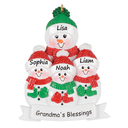 Personalized Grandma’s Blessings Snowman with 3 Grandkid Christmas Ornament