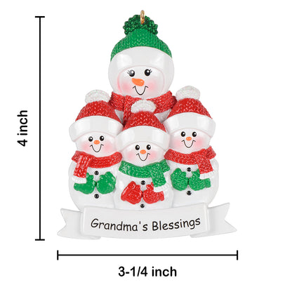 Personalized Grandma’s Blessings Snowman with 3 Grandkid Christmas Ornament