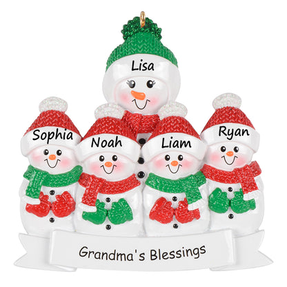 Personalized Grandma’s Blessings Snowman with 4 Grandkid Christmas Ornament