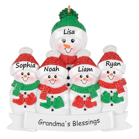 Personalized Grandma’s Blessings Snowman with 4 Grandkid Christmas Ornament