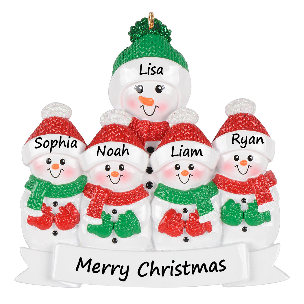 Personalized Grandma Snowman with 4 Grandkids Christmas Ornament