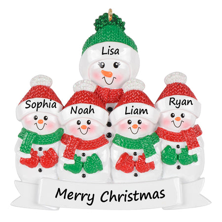 Personalized Grandma Snowman with 4 Grandkids Christmas Ornament