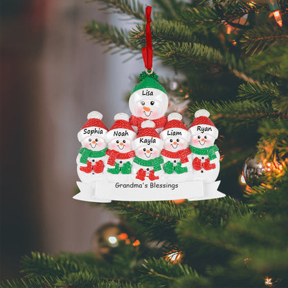 Personalized Grandma’s Blessings Snowman with 5 Grandkid Christmas Ornament