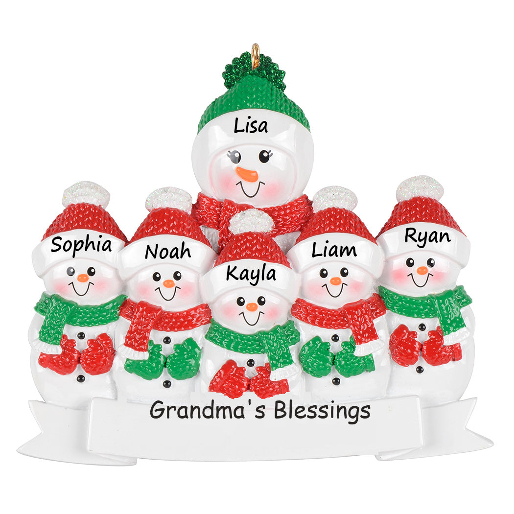 Personalized Grandma’s Blessings Snowman with 5 Grandkid Christmas Ornament