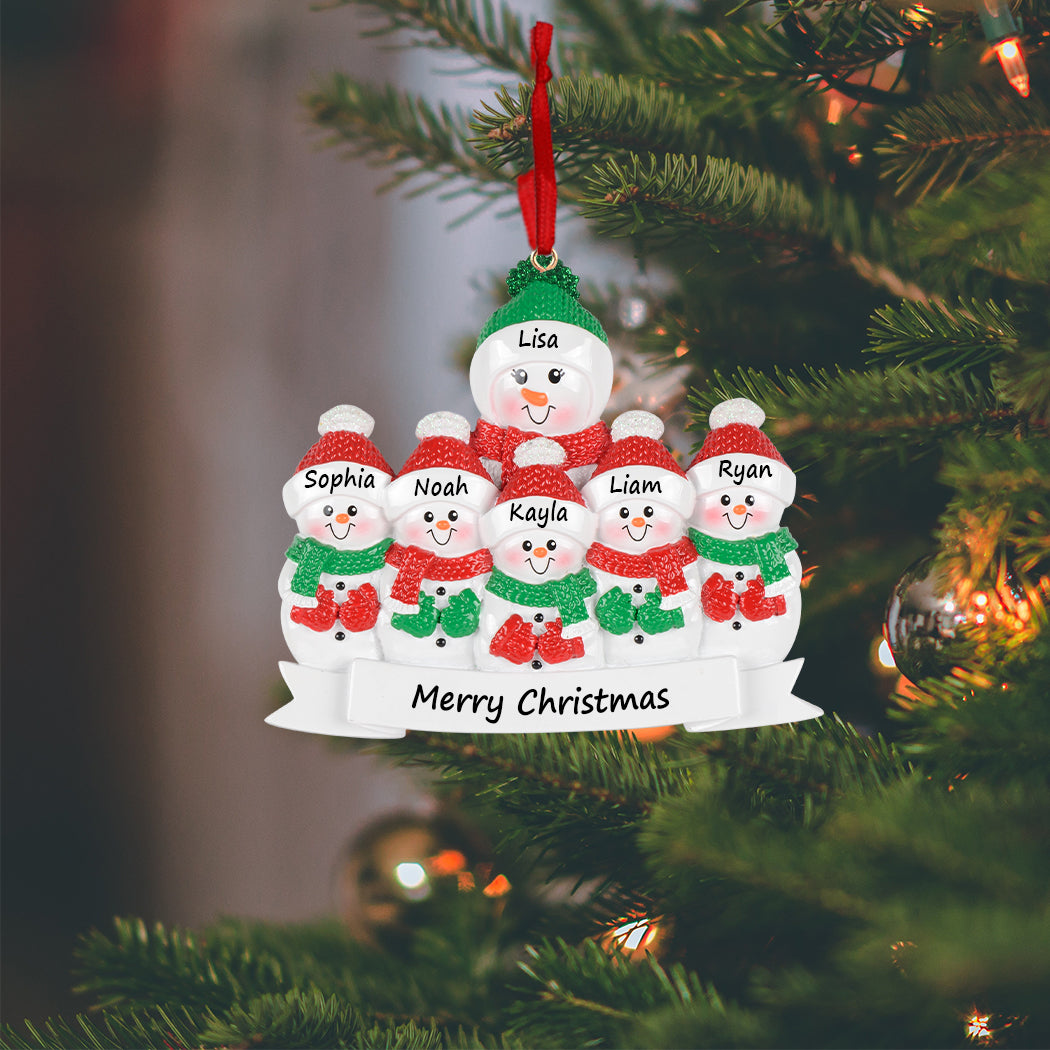 Personalized Grandma Snowman with 5 Grandkids Christmas Ornament