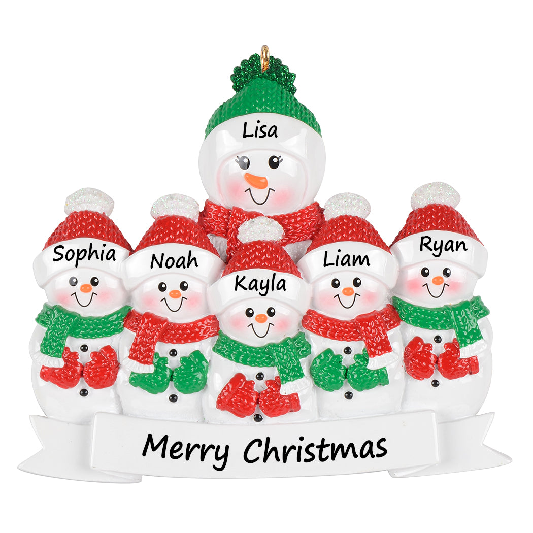 Personalized Grandma Snowman with 5 Grandkids Christmas Ornament