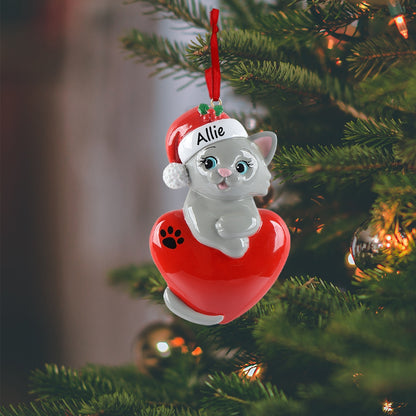 Personalized Gray Cat Christmas Ornament