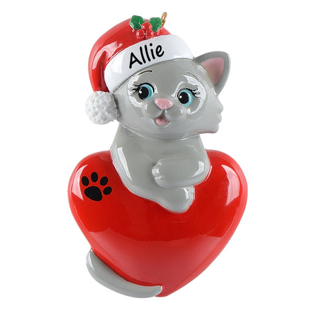 Personalized Gray Cat Christmas Ornament