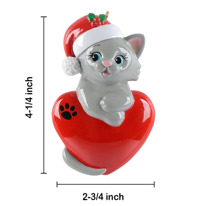 Personalized Gray Cat Christmas Ornament