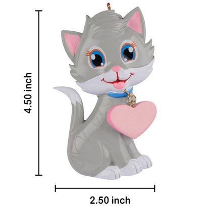 Personalized Gray Kitty with Heart Cat Ornament