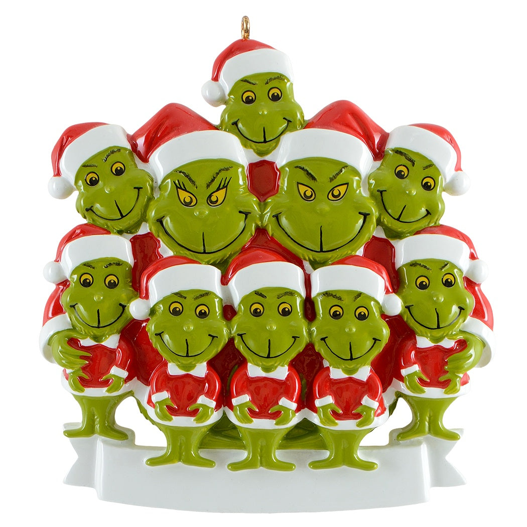 Personalized Green Monster Family of 10 Christmas Ornament