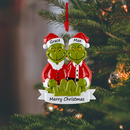 Personalized Green Monster Family of 2 Christmas Ornament