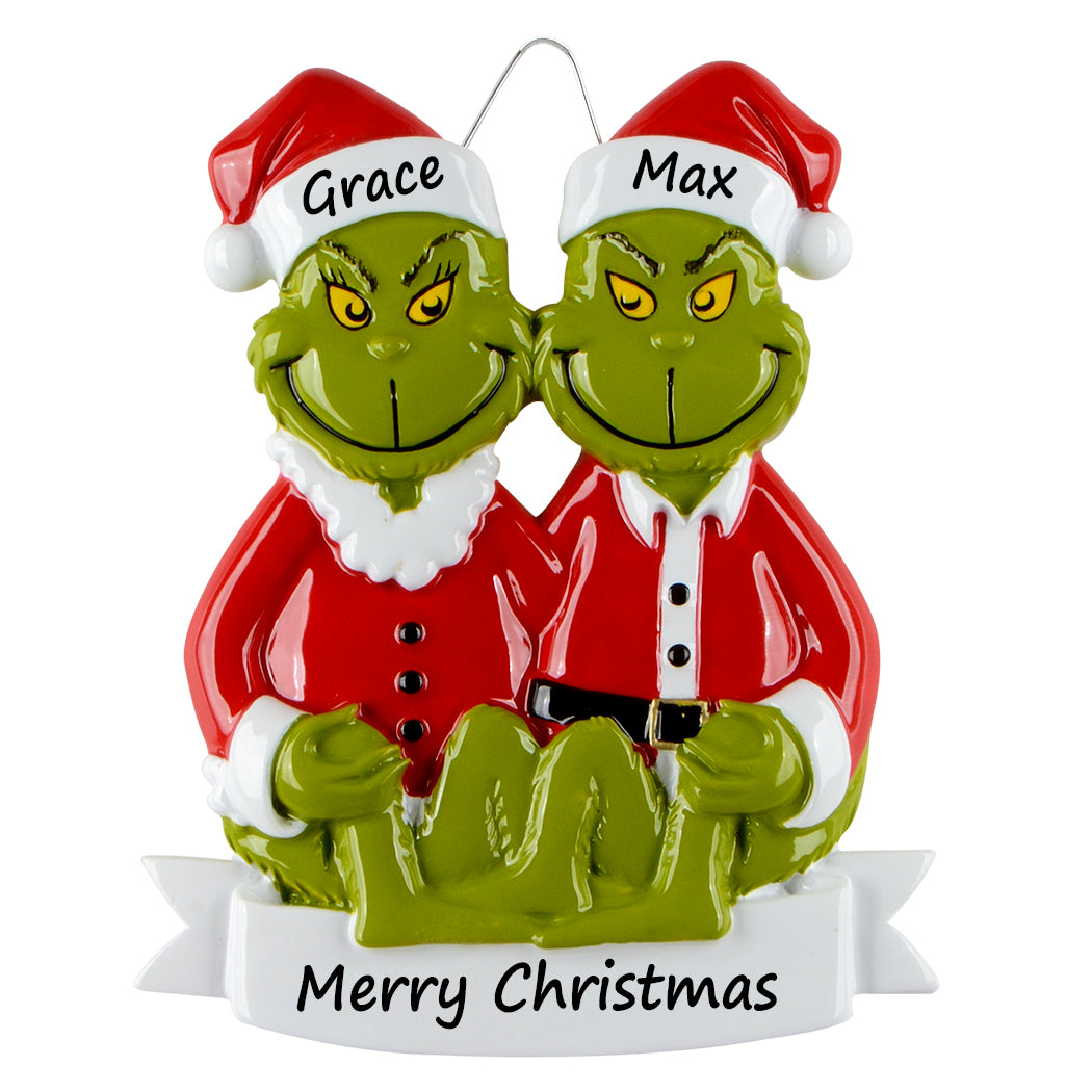 Personalized Green Monster Family of 2 Christmas Ornament
