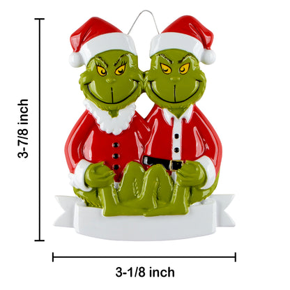 Personalized Green Monster Family of 2 Christmas Ornament