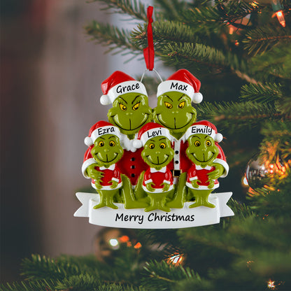 Personalized Green Monster Family of 5 Christmas Ornament