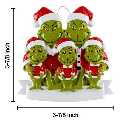 Personalized Green Monster Family of 5 Christmas Ornament