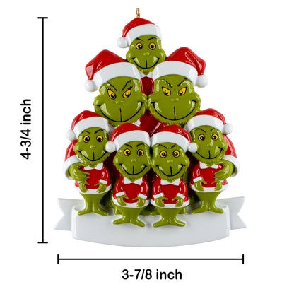 Personalized Green Monster Family of 7 Christmas Ornament