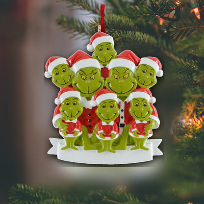 Personalized Green Monster Family of 8 Christmas Ornament