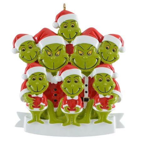 Personalized Green Monster Family of 8 Christmas Ornament