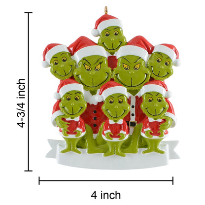 Personalized Green Monster Family of 8 Christmas Ornament