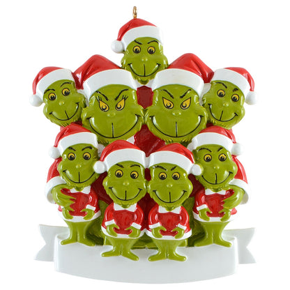 Personalized Green Monster Family of 9 Christmas Ornament