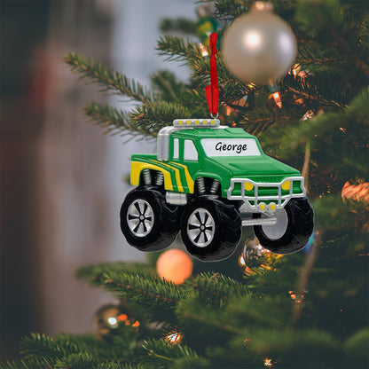 Green Monster Truck Personalized Christmas Ornament