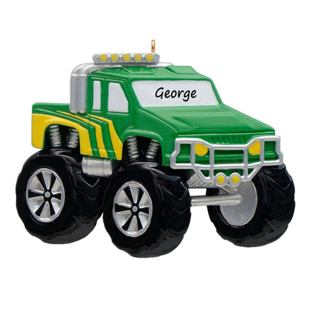Green Monster Truck Personalized Christmas Ornament