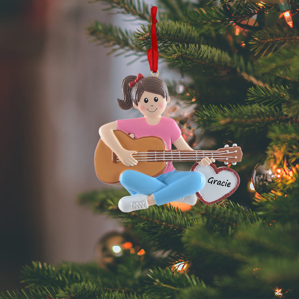 Personalized Guitar Player Girl Ornament