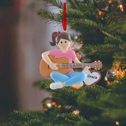 Personalized Guitar Player Girl Ornament