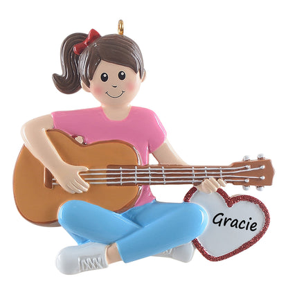 Personalized Guitar Player Girl Ornament