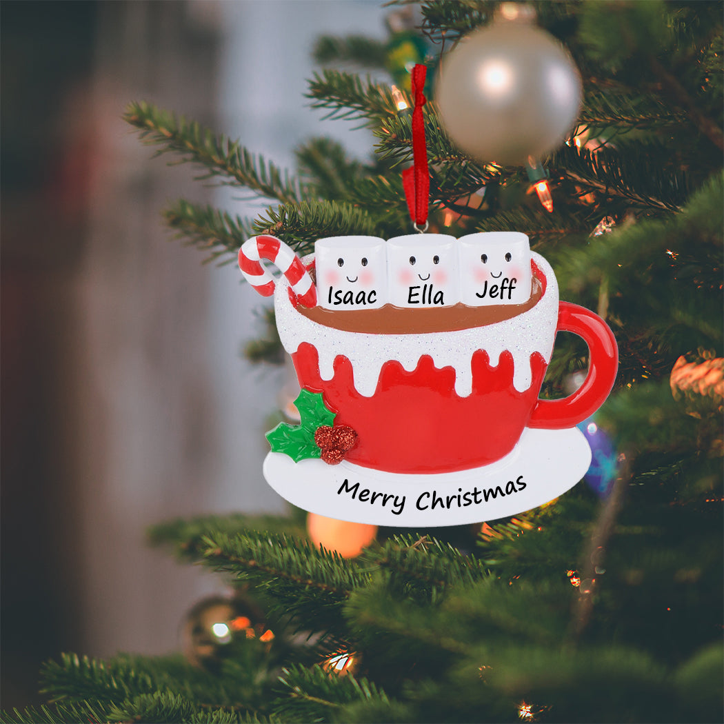 Personalized Hot Chocolate Marshmallow Mug Family of 3 Christmas Ornament