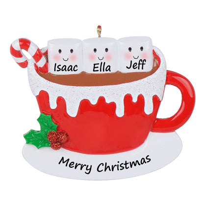 Personalized Hot Chocolate Marshmallow Mug Family of 3 Christmas Ornament