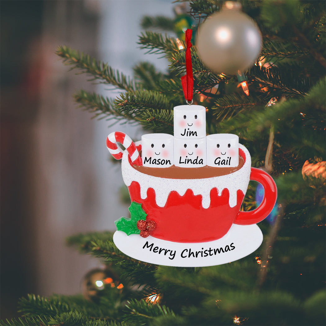 Personalized Hot Chocolate Marshmallow Mug Family of 4 Christmas Ornament