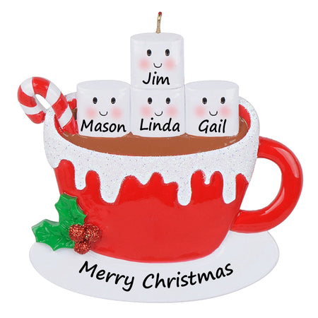 Personalized Hot Chocolate Marshmallow Mug Family of 4 Christmas Ornament
